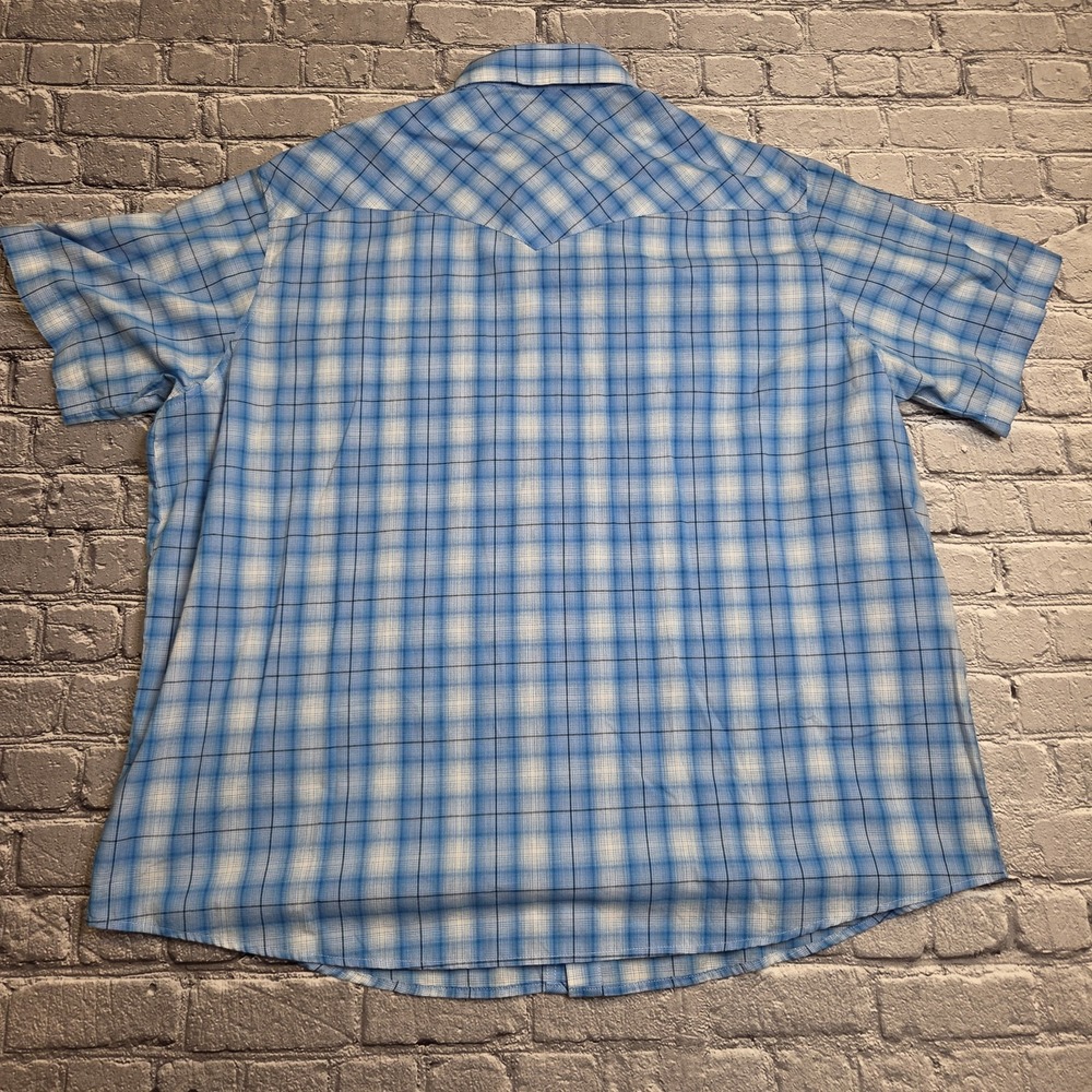 Wrangler Button Shirt Mens 2XL Blue Plaid Short Sleeve Snap Up Western - Picture 5 of 7